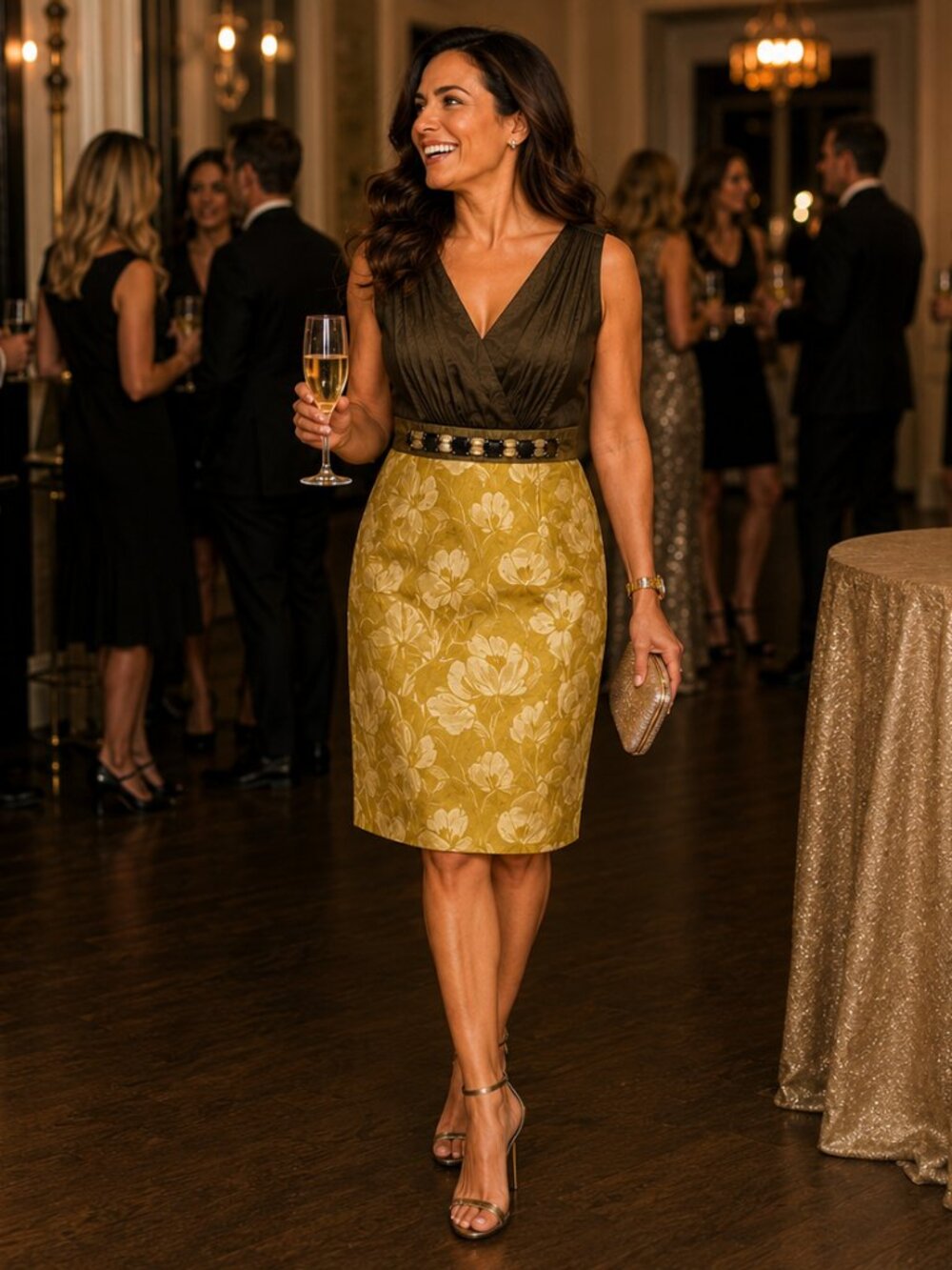 Kay Unger Beaded Jacquard Cocktail Dress | Size 12